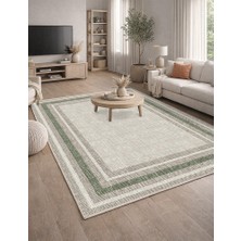 Lioara Home Yeşil/krem Sade Modern Baskılı Halı – Modern, Kaymaz Taban, Salon & Oturma Odası Için Halı