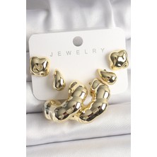 Youday Accessories Gold Renk Yonca Damla Halka Model Ccb Plastik Kadın Küpe Seti