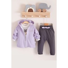 Herşey Trend Herşeytrend Prences Nakışlı Kapişonlu 3'lü % 100 Pamuk Kız Bebek Takımı