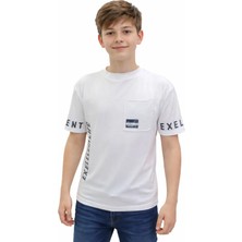 İrem Çocuk Giyim Erkek Çocuk Yazı Desenli Kolları Yazılı Oversize Beyaz Renk Tişört