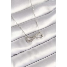 Mercansa 316L Çelik Gümüş Renk Zincir Zirkon Taşlı Sonsuzluk Model Kadın Kolye