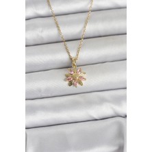 Mercansa 316L Çelik Zincir Gold Renk Pembe Papatya Model Kadın Kolye