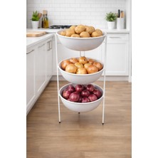 Kitchen Line Nova 3 Katlı Metal Sebzelik – Patates Soğan Meyve Organizer (Beyaz)