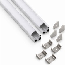 Ledarmy 2'li Set Köşe LED Profil Kanal 18x18mm Alüminyum 1 Metre Sıva Üstü Eloksallı Şerit LED Kanalı Opak Kapaklı Tutuculu 8987