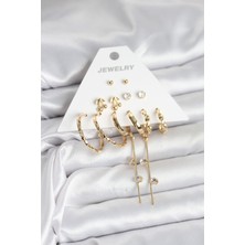Youday Accessories Gold Renk 6 Çift Pirinç Kadın Küpe Seti