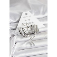 Youday Accessories Gümüş Renk Pirinç 6'LI Kadın Küpe Seti