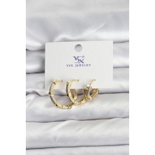Youday Accessories Gold Renk Zirkon Taşlı Kadın Küpe
