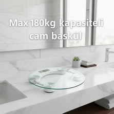 Epilons Yuvarlak Şeffaf Dijital Cam Baskül Tartı – 180 Kg Taşıma Kapasitesi, Hassas Ölçüm, Şık Tasarım Terazi
