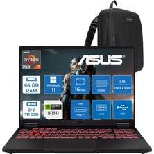 Asus Tuf Gaming A16 FA608UH Ryzen 7 260 Aı 64GB Ddr5 2tb Ssd+2tb SSD 16-Inch 8GB/RTX5050 115W, 1920 x 1200, Wuxga SRGB:100% 165Hz 3ms IPS WINDOWS11PRO Gaming Laptop ZRV099WP30+ZETTAÇANTA