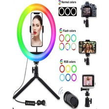 CAILON Masa Üstü Rgb 10 Inç LED Ring Light Tripodlu Telefon Tutucu USB Bluetooth Kumanda