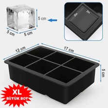 İndecor Houseware Siyah Silikon 6'lı Kare Buz Kalıbı - 6 Bölmeli Buzluk 5cm Dev Buz Küpleri - Sunum Buz Küpü