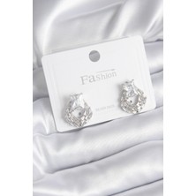 Youday Accessories Pirinç Gümüş Renk Zirkon Taşlı Kadın Küpe