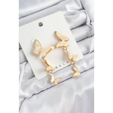 Youday Accessories Pirinç Sedef Sallantılı Mermer Desenli Kelebek Model Gold Renk Vintage Kadın Küpe