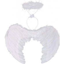 Pileli Store Beyaz Renkli Tüylü Bebek Melek Kanadı ve Tacı 30X45 cm (4887)