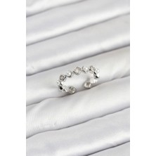 Youday Accessories Pirinç Gümüş Renk Zirkon Taşlı Incili Kadın Yüzük