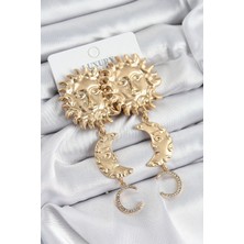 Youday Accessories Pirinç Zirkon Taşlı Sallantılı Güneş Model Gold Renk Kadın Küpe