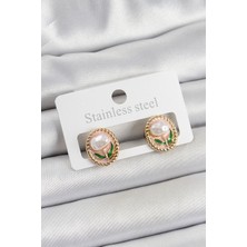 Youday Accessories Pirinç Pembe Mineli Lale Figürlü Sanatsal Portre Model Gold Renk Kadın Küpe