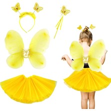 Pileli Store Sarı Kelebek Kostümü Çocuk - Sarı Kelebek Kostüm Aksesuar Seti 4 Parça (4887)