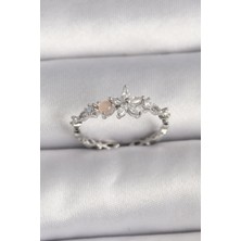 Youday Accessories Pirinç Gümüş Renk Zirkon Taşlı Çiçek Model Ayarlanabilir Yüzük