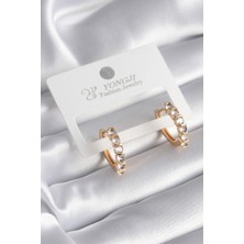 Youday Accessories Pirinç Gold Renk Zirkon Taşlı Halka Model Kadın Küpe