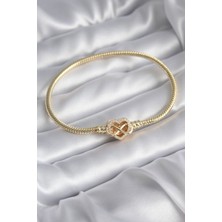 Youday Accessories Pirinç Gold Renk Zirkon Taşlı Kalp Sonsuzluk Model Charm Kadın Bileklik