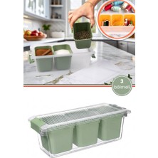 Flora 3 Bölmeli Çok Amaçlı Saklama Kabı 2 Litre, Baharat Kuruyemiş Takı Ofis Organizer Kutu Düzenleyici Yeşil