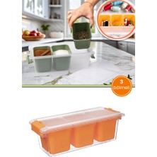 Flora 3 Bölmeli Çok Amaçlı Saklama Kabı 2 Litre, Baharat Kuruyemiş Takı Ofis Organizer Kutu Düzenleyici Turuncu