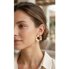 Youday Accessories Vintage Model Bordo Gold Renk Pirinç Kadın Küpe