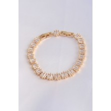 Youday Accessories Vip Seri Pirinç Zirkon Taşlı Gold Renk Kare Su Yolu Model Bileklik