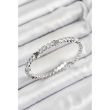 Youday Accessories Pirinç Zirkon Taşlı Kalp Model Gümüş Renk Yaylı Kadın Bileklik