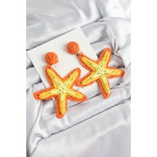 Youday Accessories Pirinç Turuncu Deniz Yıldızı Model Gold Renk Kadın Hasır Küpe