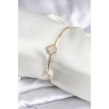 Youday Accessories Beyaz Sedefli Yonca Model Gold Renk Kadın Bileklik