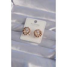 Youday Accessories Xuping Rose Renk Oval Zirkon Taşlı Burgu Model Küpe