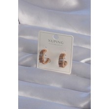 Youday Accessories Xuping Rose Renk Zirkon Taşlı Işlemeli Halka Küpe