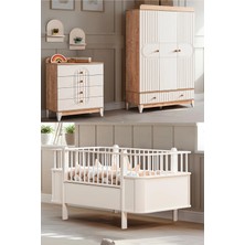 Setay Klas Meşe Çocuk Odası Takımı, Klas Meşe 3 Kapaklı Dolap, Krem Dünya Büyüyen Beşik, Şifonyer