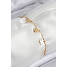 Youday Accessories 316L Çelik Sıralı Yonca Model Gold Renk Kadın Bileklik