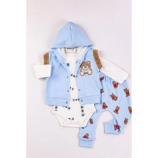 Herşey Trend Herşeytrend Bear Nakışlı Yelekli 3'lü Erkek Bebek Takımı