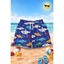 Alkın Kids 3-16 Yaş Erkek Çocuk Balık Desenli Deniz Şortu