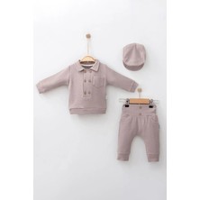 Herşey Trend Herşeytrend Düğmeli Lüx % 100 Pamuk Şapkalı 3'lü Erkek Bebek Takım