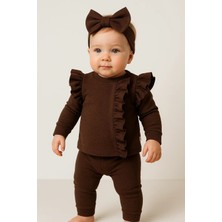 Herşey Trend Herşeytrend Orkide Büzgü Detaylı 3 Parça Kız Bebek Takımı %100 Pamuk