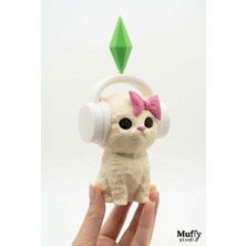 Muffy Stvdio 15 cm Sims Plumbob Kristalli Kulaklıklı Kedi Figürü - Dans Eden Kedi Masa Üstü Dekorasyon