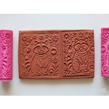Atölye Dekupaj Model 158 -Rakun Motif Deboss & Emboss İkili Set - Polimer Kil Seramik Çamuru Doku Oklavası