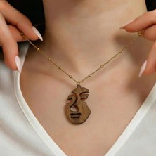 Koçak Takı Ahşap Kolye Modern Özgün Minimalist Takı Model No 286