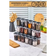 Poomy 24 Parça Kendinden Kaşıklı 450 ml Antrasit Baharatlık Seti - 24'lü Baharatlık Seti