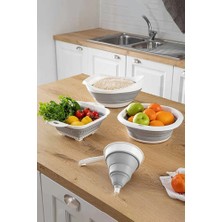 Poomy 4'lü Pratik Katlanır Mutfak Set - Huni, Badya, Kare Süzgeç, Pirinç Süzgeç