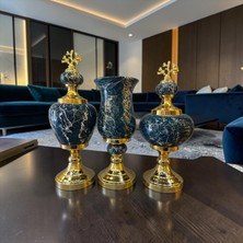 Sleep Nova Emerald Black Marble Dekoratif Vazo & Obje Seti – Gold Detaylı Lüks Salon Aksesuarı (3’lü)
