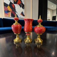 Sleep Nova Royal Red Marble Dekoratif Vazo & Obje Seti – Gold Detaylı Lüks Salon Aksesuarı (3’lü)