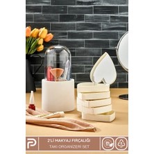 Poomy Makyaj Organizer Seti - Bölmeli Makyaj Fırça Organizeri ve Aynalı 5 Katlı Takı Organizeri Seti