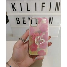 Camkapak Aksesuar Iphone 13 / 14 Uyumlu Taşlı Kalpli Kılıf Modeli