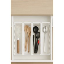 Poomy 4'lü Modüler Kaşıklık Seti - Mutfak Düzenleyici Çekmece Içi Organizer Kaşıklık Kepçelik Beyaz